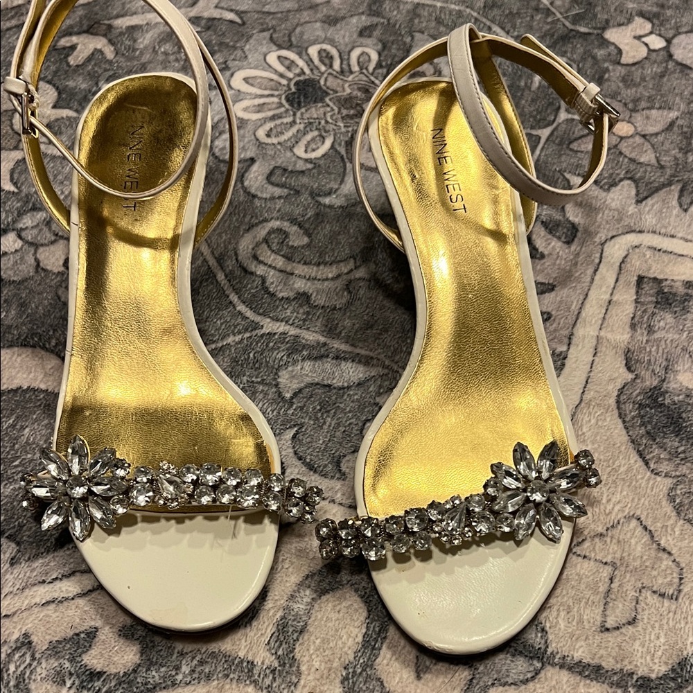 Rhinestone embellished Nine West kitten heels